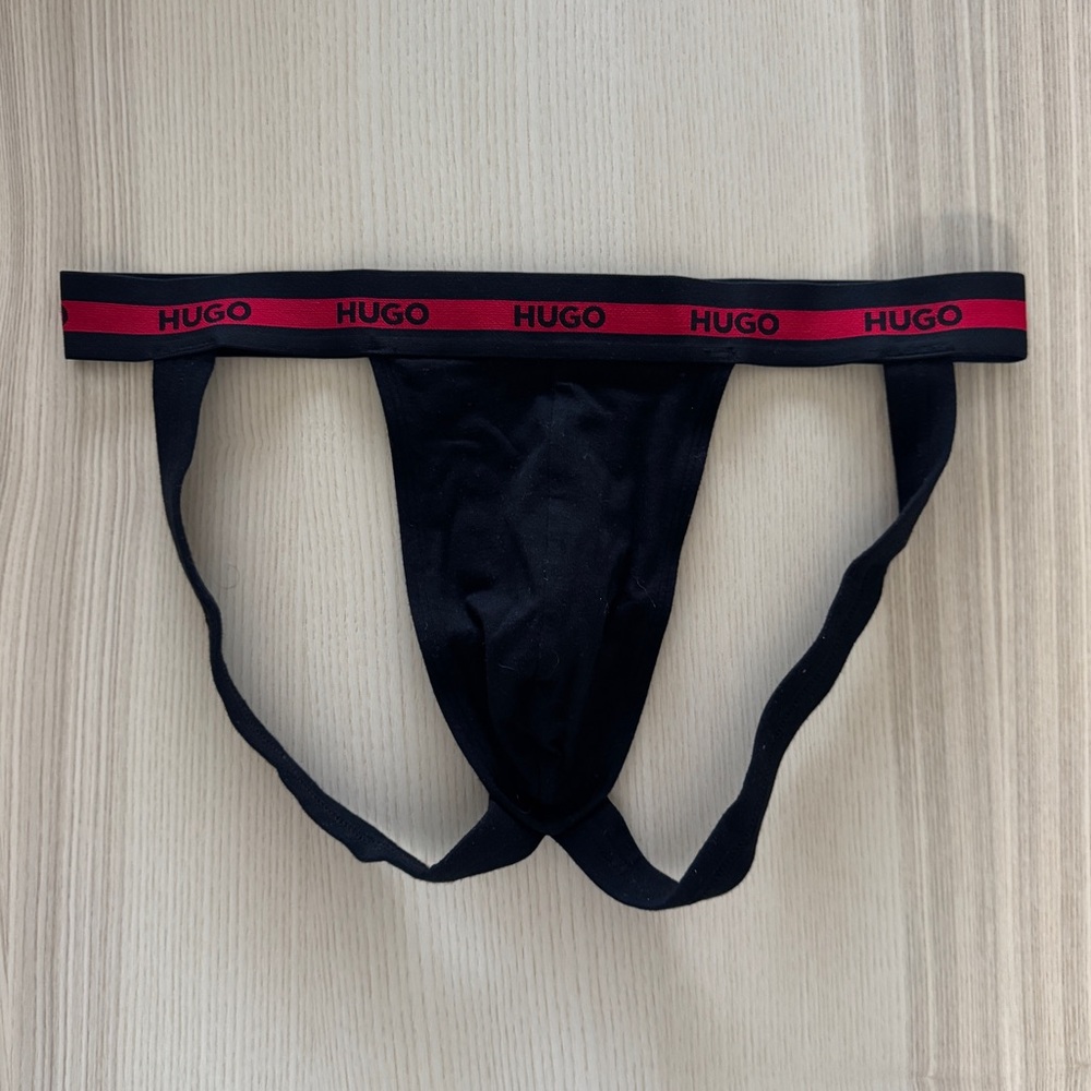 HUGO Black Jockstrap with Bold Red Logo Band